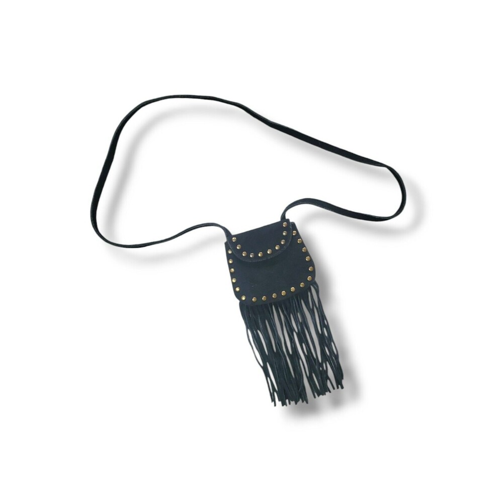 Vintage Gianni Black Vegan Suede Fringe MicroMini Shoulder Crossbody Western Bag - Picture 2 of 16